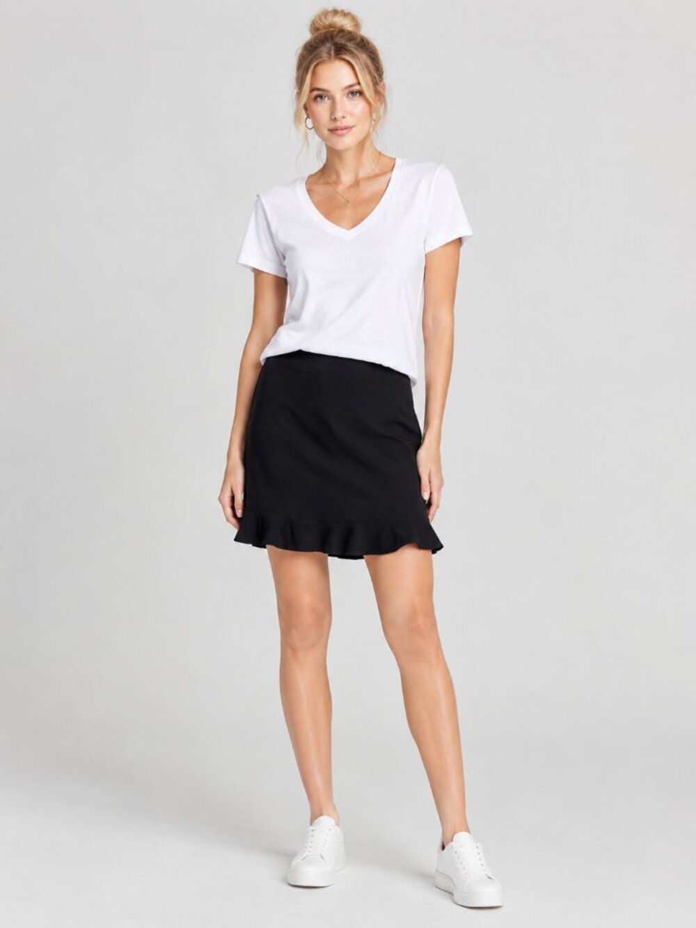 2/$30 TAHARI Flutter Hem A-Line Skirt Black 12 #A4842